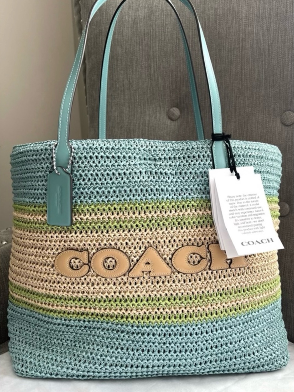 NWT Coach Straw City Tote Light Turquoise Multi-Limited seasonal release - Picture 7 of 9